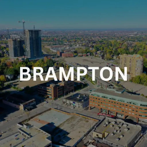 Aerial view of Brampton commercial area – Roxa Demolition removing interiors and structures safely