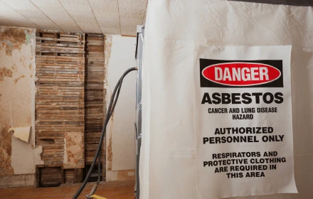 Licensed asbestos removal in Toronto by Roxa Demolition with safety signage and sealed area
